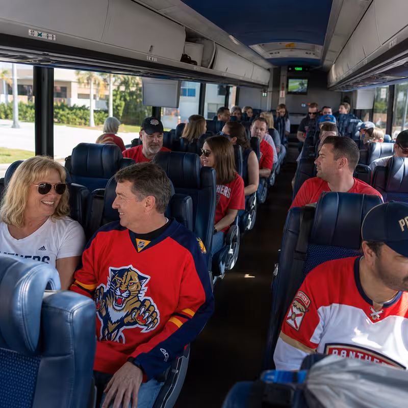 Passenger seating aboard a Fort Myers party bus rental