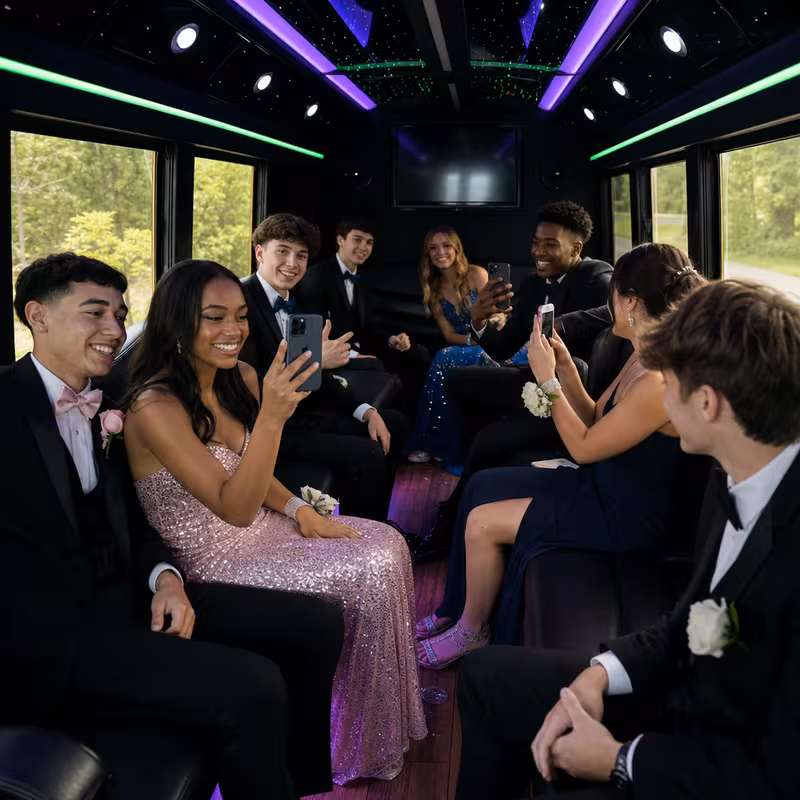 Black Mercedes Sprinter van staged for an Fort Myers Prom & Homecoming Transportation group