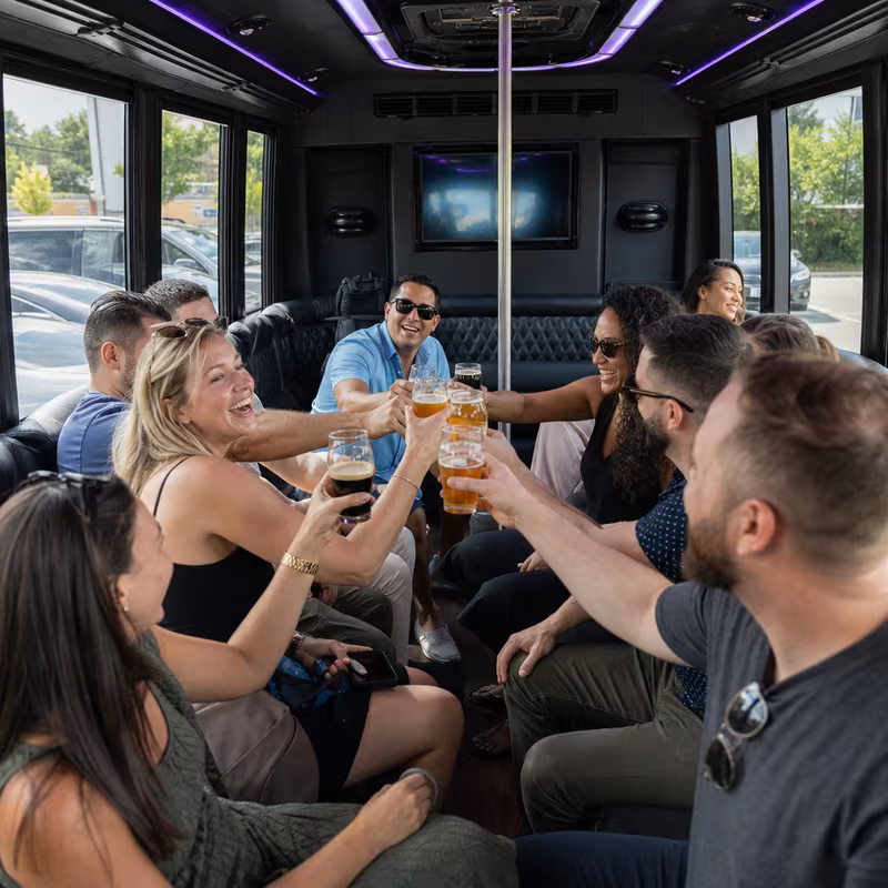 Black Mercedes Sprinter van staged for an Fort Myers Winery & Brewery Tour Transportation group
